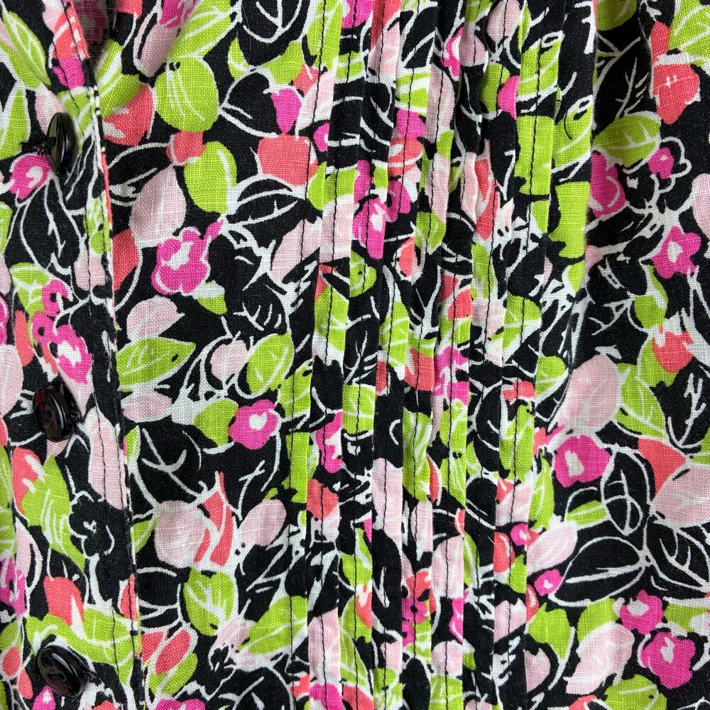 Kim Rogers 100% Linen Floral Button Up Blouse Women's 2X Pleat Front 3/4 Sleeve - Picture 8 of 12